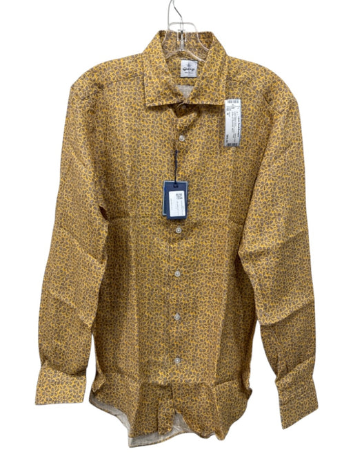 Giangi NWT Size M Yellow & Brown Linen Floral Button up Men's Long Sleeve Shirt Yellow & Brown / M