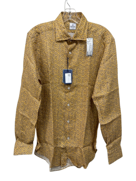 Giangi NWT Size M Yellow & Brown Linen Floral Button up Men's Long Sleeve Shirt Yellow & Brown / M