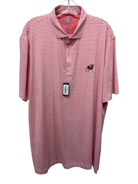 Johnnie O NWT Size XL Red & White Synthetic Striped Polo UGA motif Short Sleeve Red & White / XL