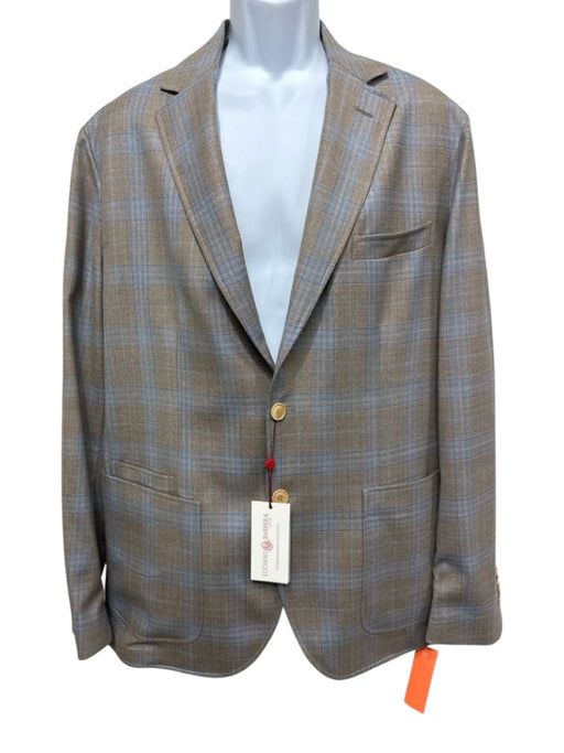 Luciano Barbera NWT Brown & Blue Plaid 2 Button Men's Blazer Brown & Blue / 56