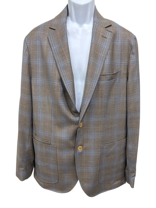 Luciano Barbera NWT Brown & Blue Plaid 2 Button Men's Blazer Brown & Blue / 54