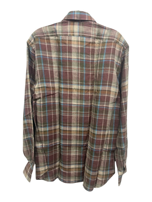 Giannetto NWT Size L Purple, Blue, Multi Linen Plaid Men's Long Sleeve Shirt Purple, Blue, Multi / L