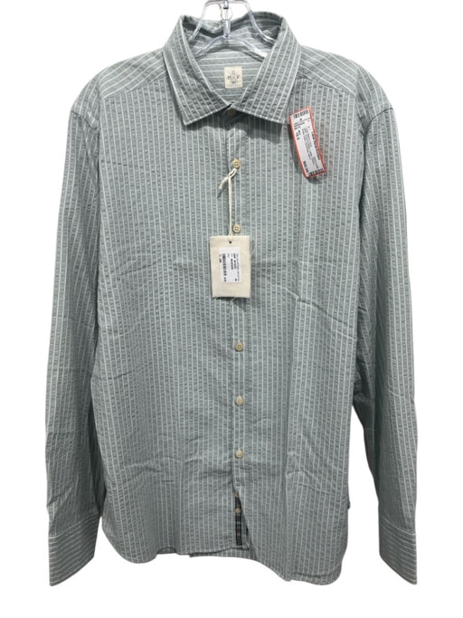 MGF NWT Size 16.5 Green & White Cotton Striped Button Down Long Sleeve Shirt Green & White / 16.5