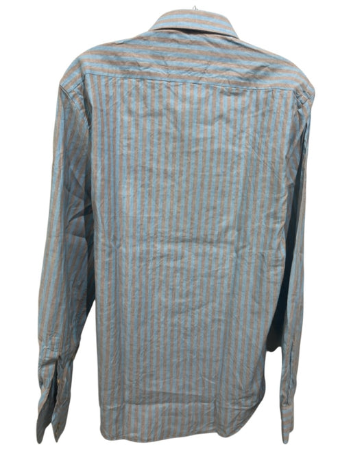 Borgo 28 NWT Size M Blue & Brown Cotton & Linen Striped Men's Long Sleeve Shirt Blue & Brown / M