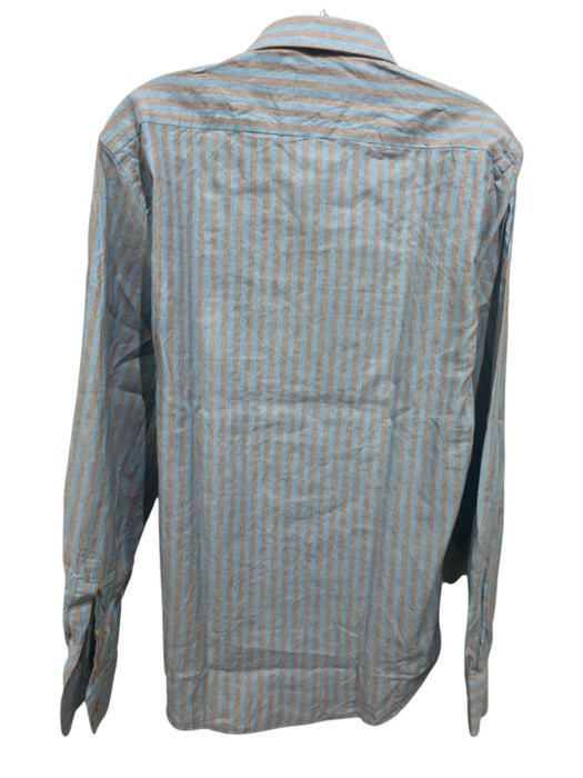 Borgo 28 NWT Size M Blue & Brown Cotton & Linen Striped Men's Long Sleeve Shirt Blue & Brown / M