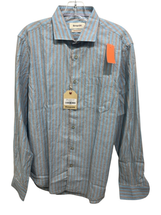 Borgo 28 NWT Size M Blue & Brown Cotton & Linen Striped Men's Long Sleeve Shirt Blue & Brown / M