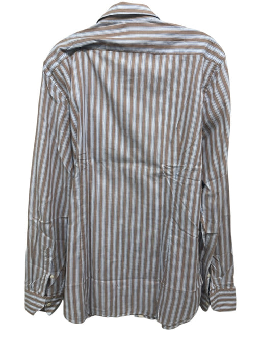 Tintoria Mattei NWT Size 15.5 Brown, Blue, White Cotton Men's Long Sleeve Shirt Brown, Blue, White / 15.5