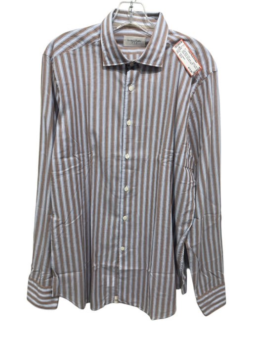 Tintoria Mattei NWT Size 15.5 Brown, Blue, White Cotton Men's Long Sleeve Shirt Brown, Blue, White / 15.5