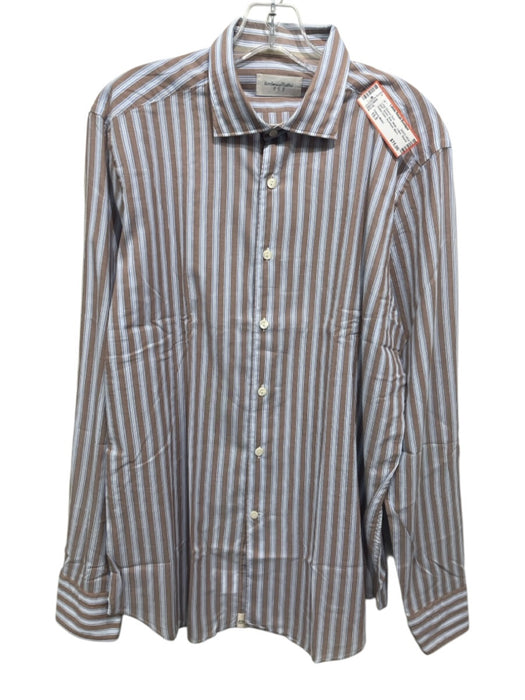 Tintoria Mattei NWT Size 15.5 Brown, Blue, White Cotton Men's Long Sleeve Shirt Brown, Blue, White / 15.5