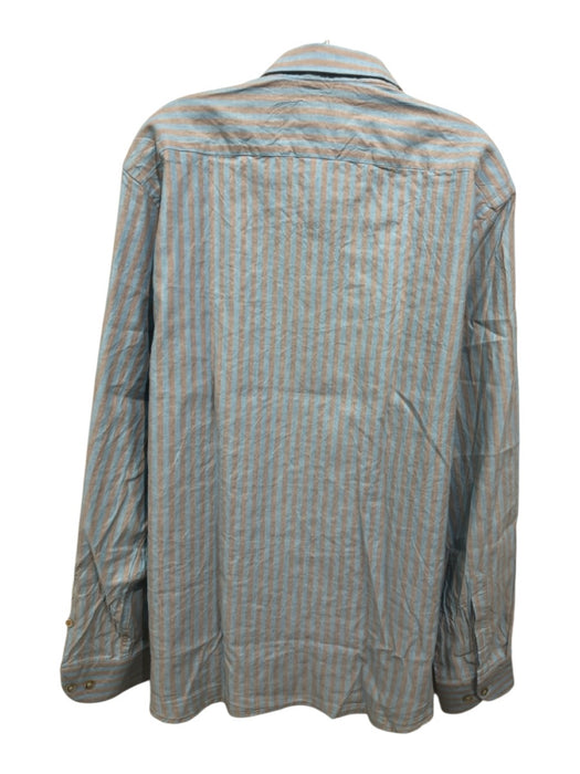 Borgo 28 NWT Size XL Blue & Brown Cotton & Linen Striped Men's Long Sleeve Shirt Blue & Brown / XL