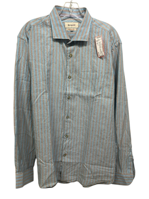 Borgo 28 NWT Size XL Blue & Brown Cotton & Linen Striped Men's Long Sleeve Shirt Blue & Brown / XL