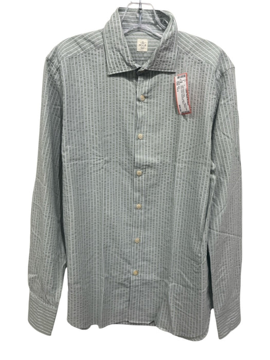 MGF NWT Size 15.5 Green & White Cotton Striped Button Down Long Sleeve Shirt Green & White / 15.5