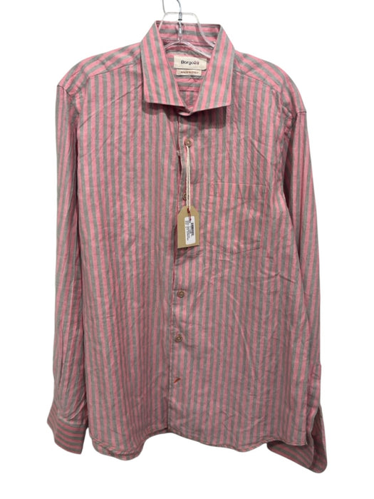 Borgo 28 NWT Size L Pink & Green Cotton & Linen Striped Men's Long Sleeve Shirt Pink & Green / L