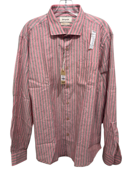 Borgo 28 NWT Size XL Pink & Green Cotton & Linen Striped Men's Long Sleeve Shirt Pink & Green / XL