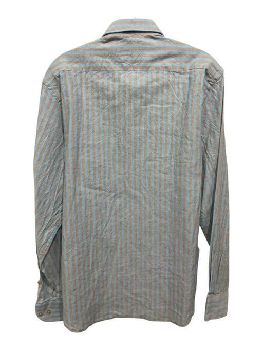 Borgo 28 NWT Size M Blue & Brown Cotton & Linen Striped Men's Long Sleeve Shirt Blue & Brown / M