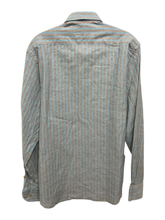 Borgo 28 NWT Size M Blue & Brown Cotton & Linen Striped Men's Long Sleeve Shirt Blue & Brown / M