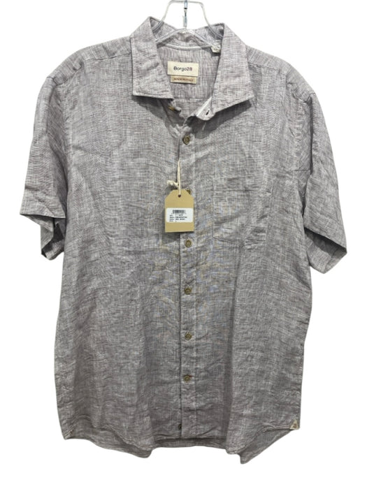 Borgo 28 NWT Size L Brown & White Cotton & Linen Striped Short Sleeve Shirt Brown & White / L