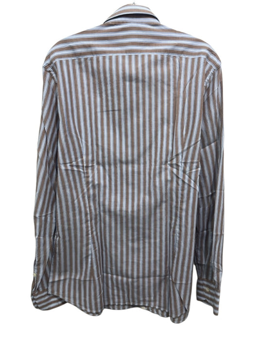 Tintoria Mattei NWT Size 15.5 Brown, Blue, White Cotton Men's Long Sleeve Shirt Brown, Blue, White / 15.5