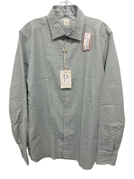 MGF NWT Size 16.5 Green & White Cotton Striped Button Down Long Sleeve Shirt Green & White / 16.5
