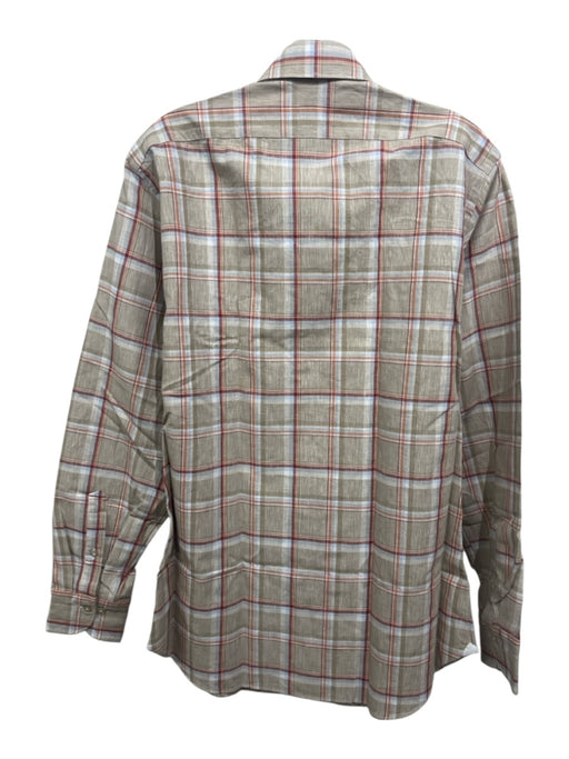 Giannetto NWT Size M Green, Orange, Multi Linen Plaid Men's Long Sleeve Shirt Green, Orange, Multi / M