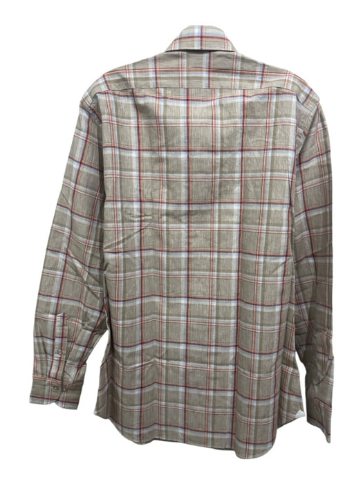 Giannetto NWT Size M Green, Orange, Multi Linen Plaid Men's Long Sleeve Shirt Green, Orange, Multi / M