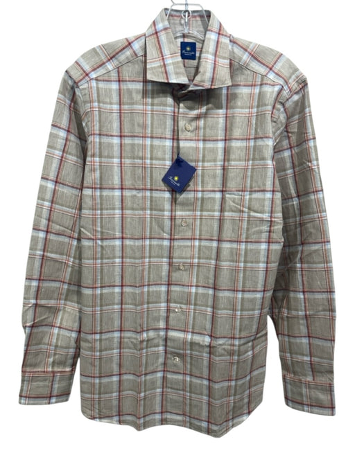 Giannetto NWT Size M Green, Orange, Multi Linen Plaid Men's Long Sleeve Shirt Green, Orange, Multi / M