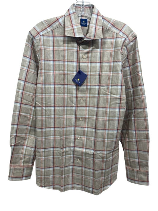 Giannetto NWT Size M Green, Orange, Multi Linen Plaid Men's Long Sleeve Shirt Green, Orange, Multi / M
