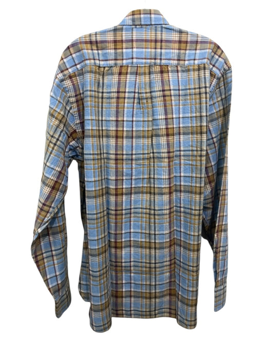 Alan Paine NWT Size L Blue & Multi Linen Plaid Button Down Long Sleeve Shirt Blue & Multi / L