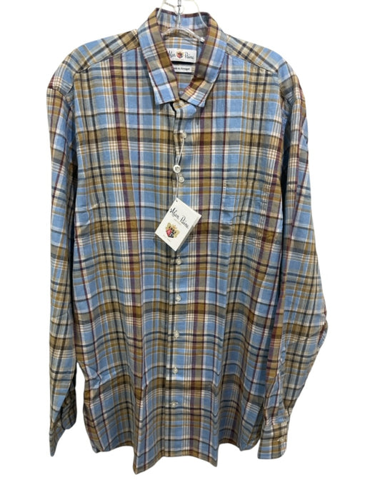 Alan Paine NWT Size L Blue & Multi Linen Plaid Button Down Long Sleeve Shirt Blue & Multi / L