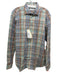 Tintoria Mattei NWT Size 16.5 Brown, Blue, Multi Linen Plaid Long Sleeve Shirt Brown, Blue, Multi / 16.5