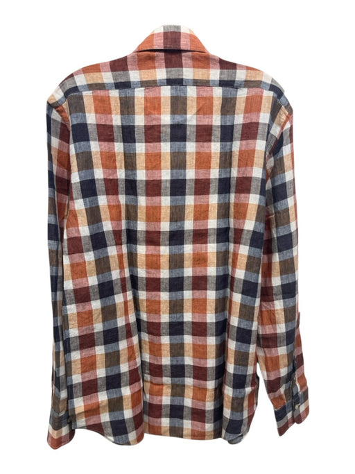 Alessandro Gherard. NWT Size 16.5 Orange, Blue, Multi Linen Long Sleeve Shirt Orange, Blue, Multi / 16.5