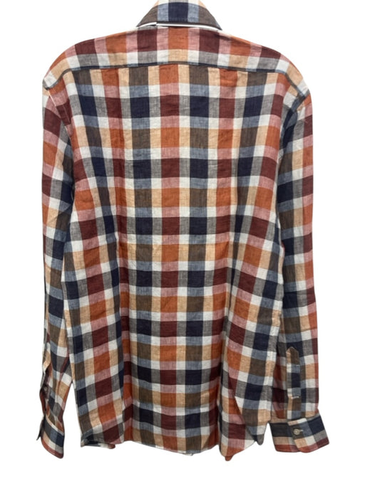 Alessandro Gherard. NWT Size 15.5 Orange, Blue, Multi Linen Long Sleeve Shirt Orange, Blue, Multi / 15.5