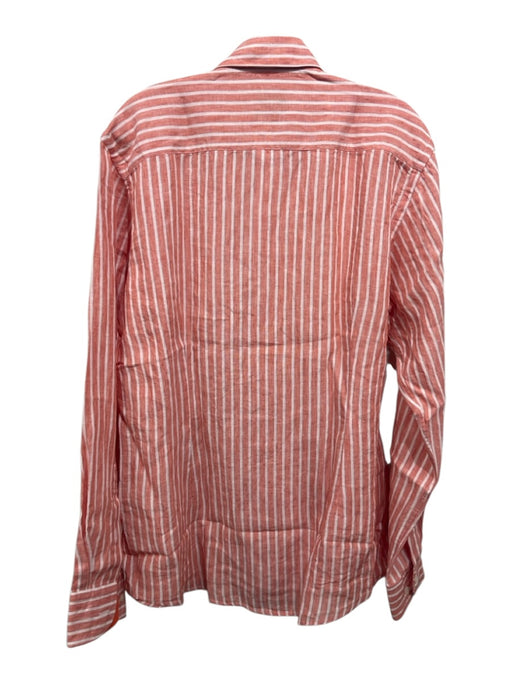 Eton NWT Size 15.5 Orange & White Linen Striped Button Down Long Sleeve Shirt Orange & White / 15.5
