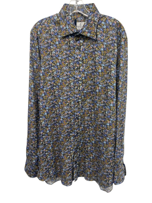Emanuel Berg NWT Size Est L Black & Multi Cotton Floral Men's Long Sleeve Shirt Black & Multi / Est L