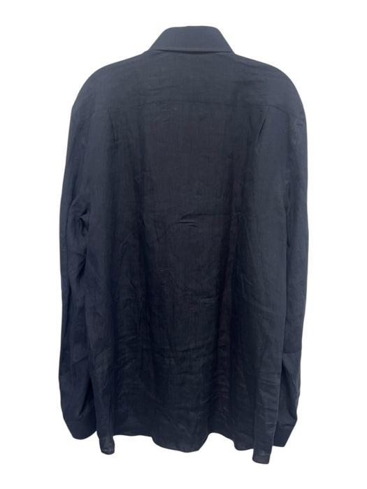 Emanuel Berg NWT Size Est XL Navy Linen Solid Button Up Men's Long Sleeve Shirt Navy / Est XL