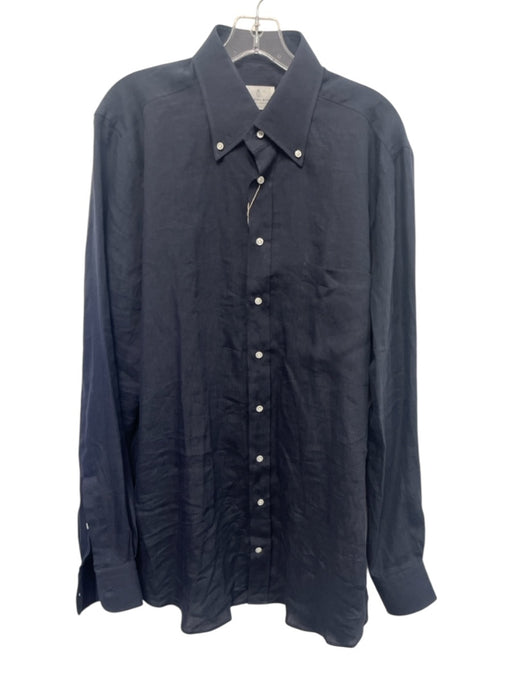 Emanuel Berg NWT Size Est XL Navy Linen Solid Button Up Men's Long Sleeve Shirt Navy / Est XL