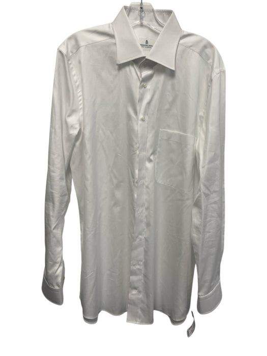 Emanuel Berg Size L White Cotton Solid Button Up front pocket Long Sleeve Shirt White / L