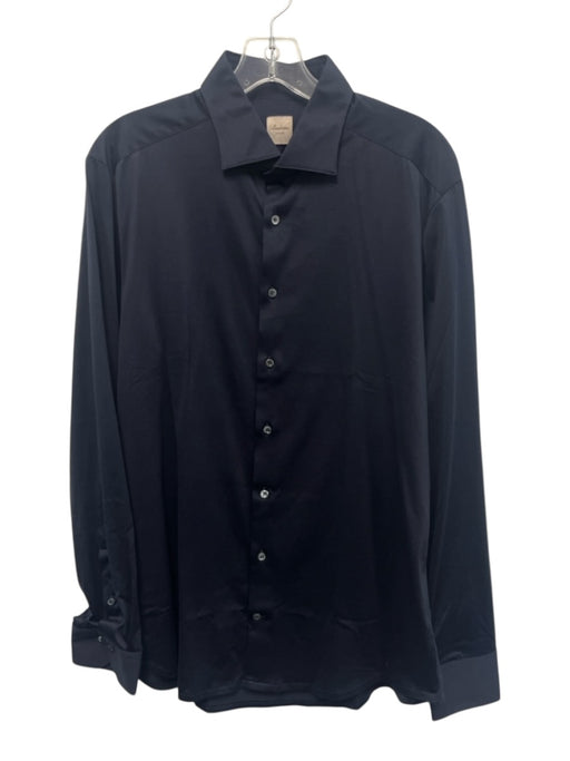 Stenstroms Size L Navy Cotton Blend Solid Button Up Men's Long Sleeve Shirt Navy / L