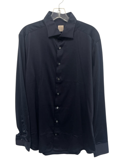 Stenstroms Size L Navy Cotton Blend Solid Button Up Men's Long Sleeve Shirt Navy / L