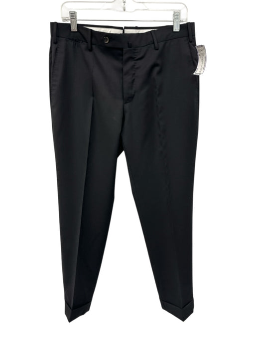 PT Torino Size 48 Black Wool Blend Solid Dress Cuff Men's Pants Black / 48