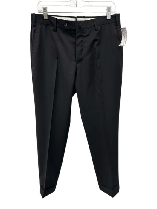PT Torino Size 48 Black Wool Blend Solid Dress Cuff Men's Pants Black / 48