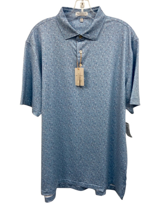 Peter Millar NWT Size L Blue Synthetic Glasses Polo Athleisure Short Sleeve Blue / L