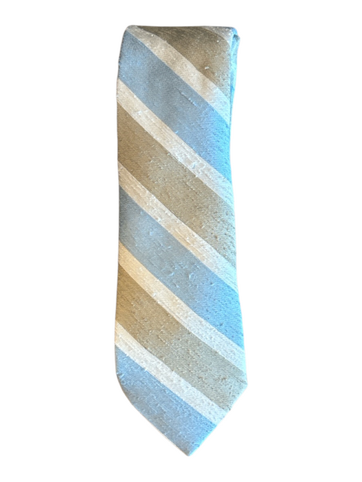 Breuer New Tan & Blue Linen Blend Striped Men's Ties Tan & Blue