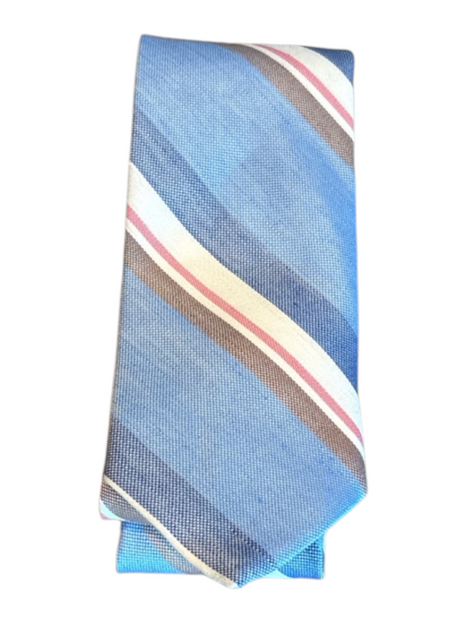 Breuer New Blue & Tan Linen Blend Striped Men's Ties Blue & Tan