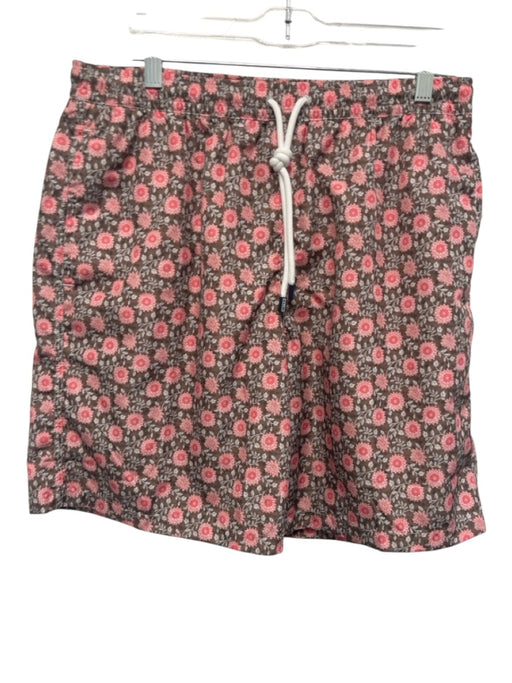 Fedeli NWT Size L Brown & Red Synthetic Floral Swim Men's Shorts Brown & Red / L