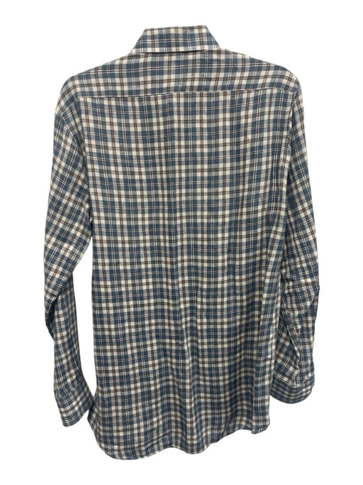 Lucano Barbera Size M Blue & Brown Linen Plaid Button Up Men's Long Sleeve Shirt Blue & Brown / M