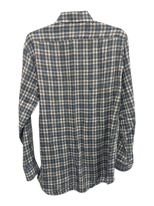 Lucano Barbera Size M Blue & Brown Linen Plaid Button Up Men's Long Sleeve Shirt Blue & Brown / M