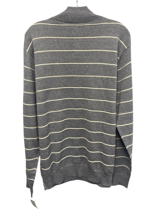 Peter Millar NWT Size L Gray & Beige Linen Blend Striped Quarter Zip Sweater Gray & Beige / L