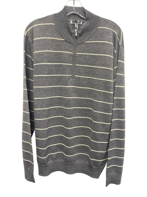 Peter Millar NWT Size L Gray & Beige Linen Blend Striped Quarter Zip Sweater Gray & Beige / L