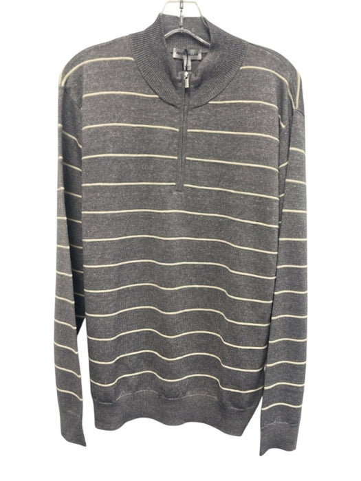 Peter Millar NWT Size L Gray & Beige Linen Blend Striped Quarter Zip Sweater Gray & Beige / L
